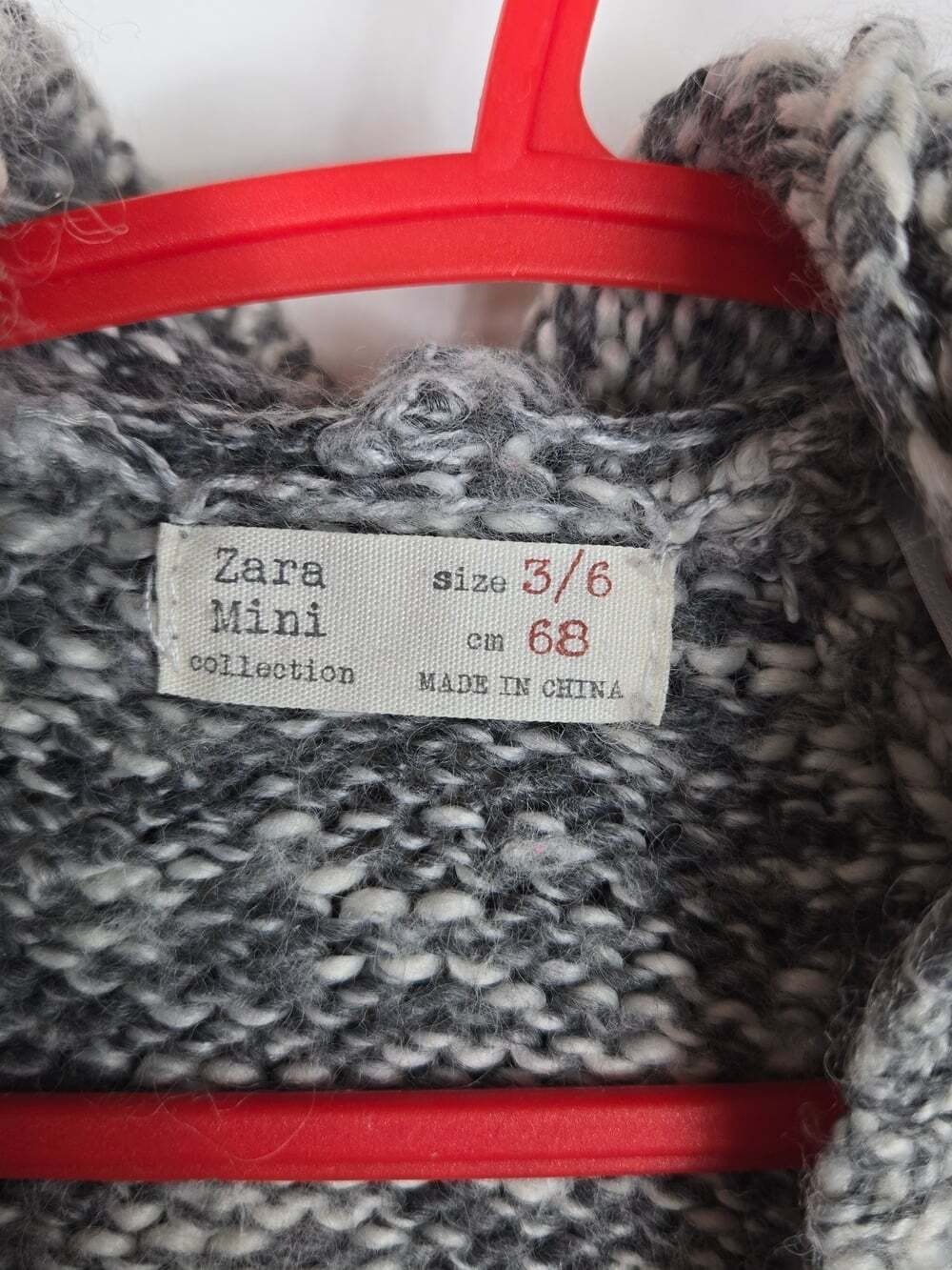 Zara Mini Baby Wool Blend Hooded Cardigan 3-6M 68 Chunky Knit Gray - Picture 6 of 7